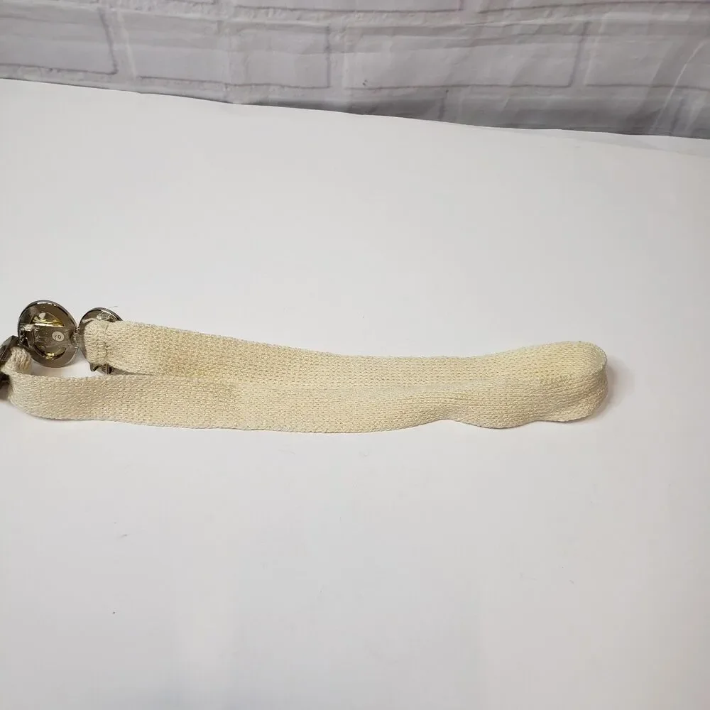 Vintage St. John Knits Cream Elastic Stretch Cinch Belt Jeweled Crystal Oval